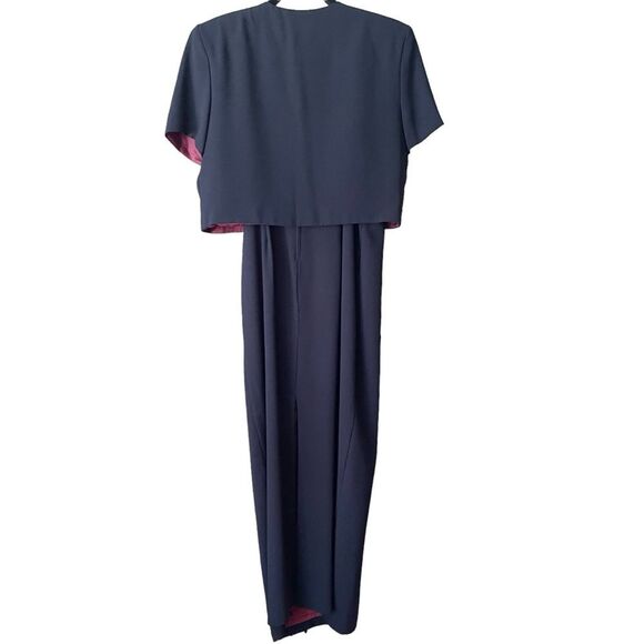 AfterDark Navy Blue Pebble Georgette 2pc Lined Beaded Formal Jacket Dress Sz 10 - Picture 2 of 14